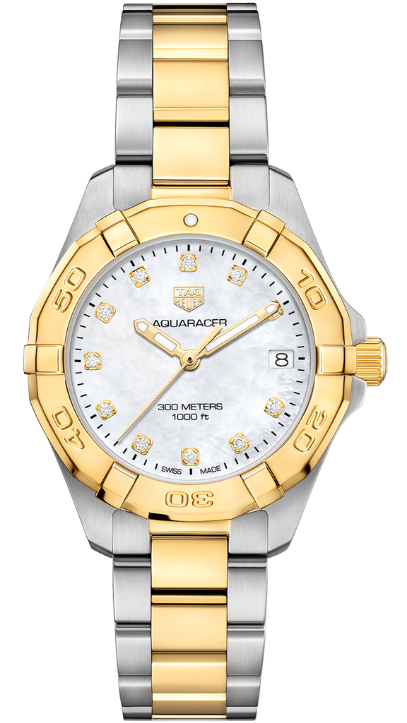 Tag Heuer Aquaracer White Mother of Pearl Dial Two Tone Steel Strap Watch for Women - WBD1322.BB0320