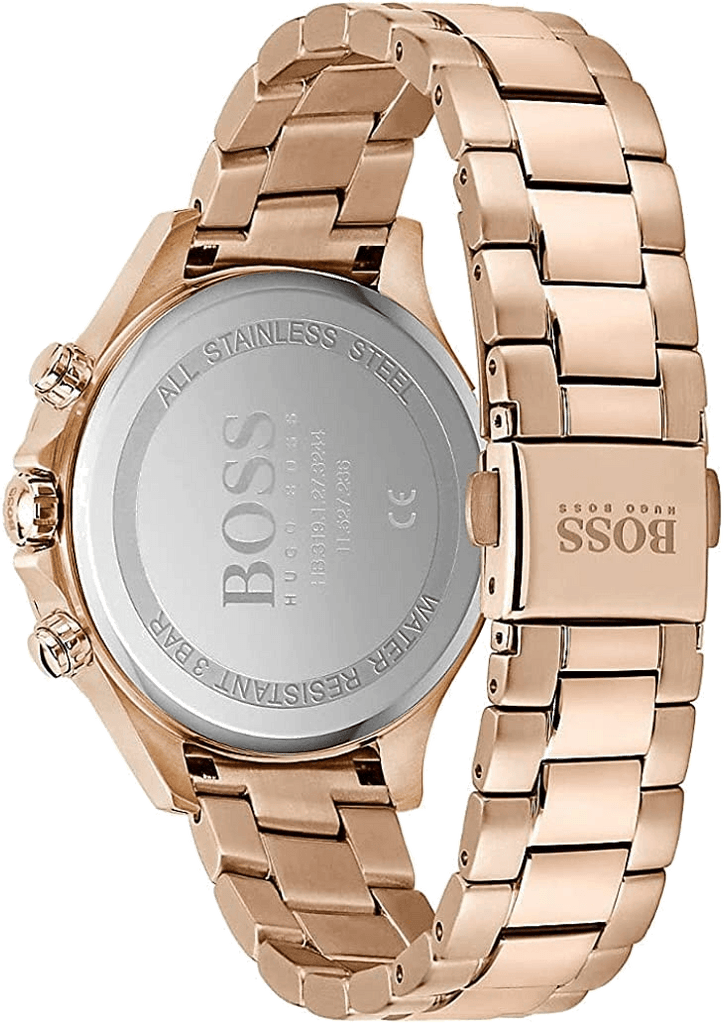Hugo Boss Carnation Chronograph Gold Dial Gold Steel Strap Watch for Women - 1502592