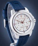 Maserati Successo Chronograph White Dial Blue Rubber Strap Watch For Men - R8871621013